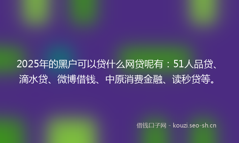 2025年的黑户可以贷什么网贷呢有：51人品贷、滴水贷、微博借钱、中原消费金融、读秒贷等。