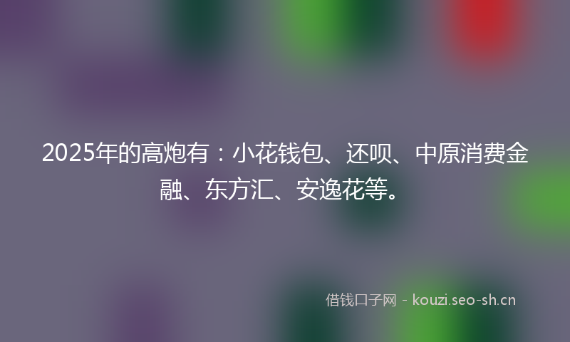 2025年的高炮有：小花钱包、还呗、中原消费金融、东方汇、安逸花等。