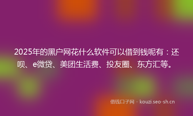 2025年的黑户网花什么软件可以借到钱呢有：还呗、e微贷、美团生活费、投友圈、东方汇等。