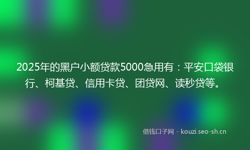 2025年的黑户小额贷款5000急用有：平安口袋银行、柯基贷、信用卡贷、团贷网、读秒贷等。