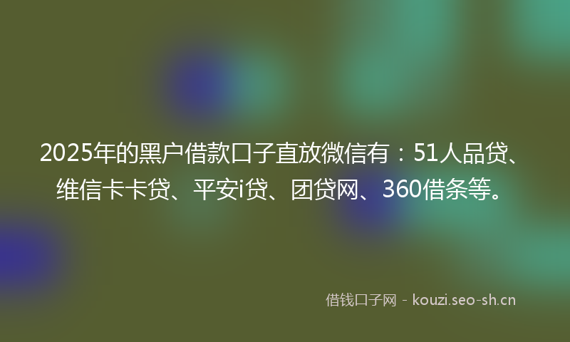 2025年的黑户借款口子直放微信有：51人品贷、维信卡卡贷、平安i贷、团贷网、360借条等。