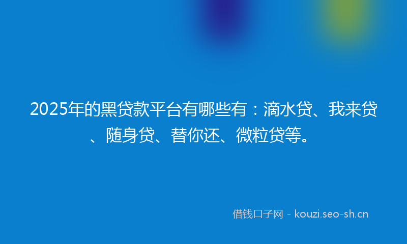 2025年的黑贷款平台有哪些有：滴水贷、我来贷、随身贷、替你还、微粒贷等。
