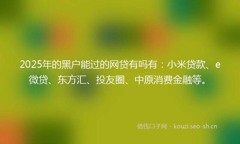 2025年的黑户能过的网贷有吗有：小米贷款、e微贷、东方汇、投友圈、中原消费金融等。