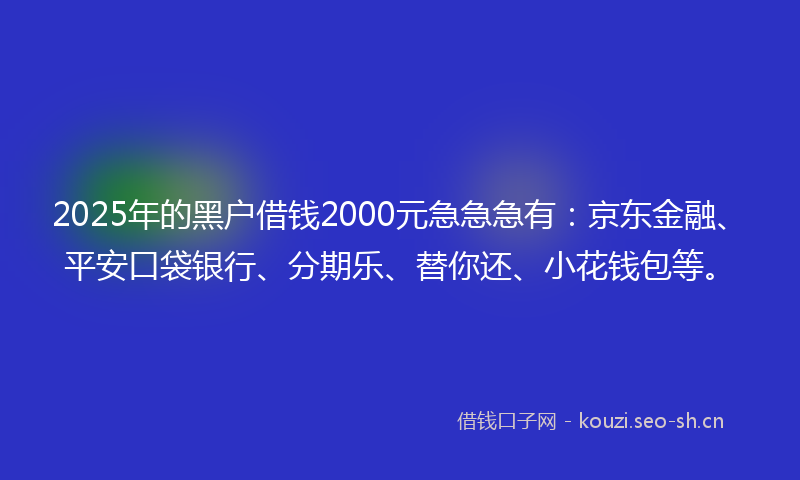 2025年的黑户借钱2000元急急急有：京东金融、平安口袋银行、分期乐、替你还、小花钱包等。