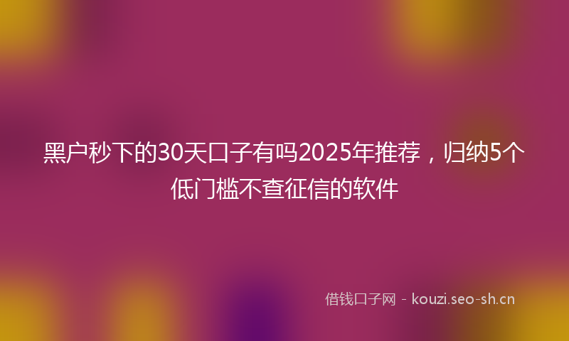 黑户秒下的30天口子有吗2025年推荐，归纳5个低门槛不查征信的软件