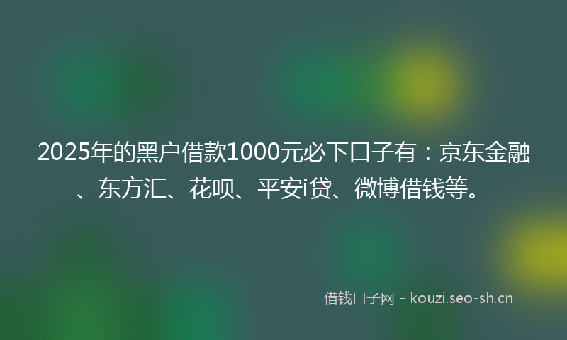 2025年的黑户借款1000元必下口子有：京东金融、东方汇、花呗、平安i贷、微博借钱等。