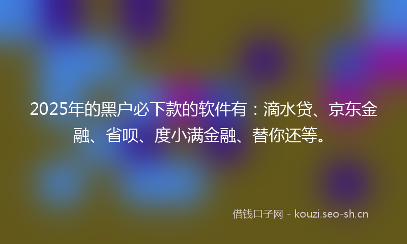 2025年的黑户必下款的软件有：滴水贷、京东金融、省呗、度小满金融、替你还等。