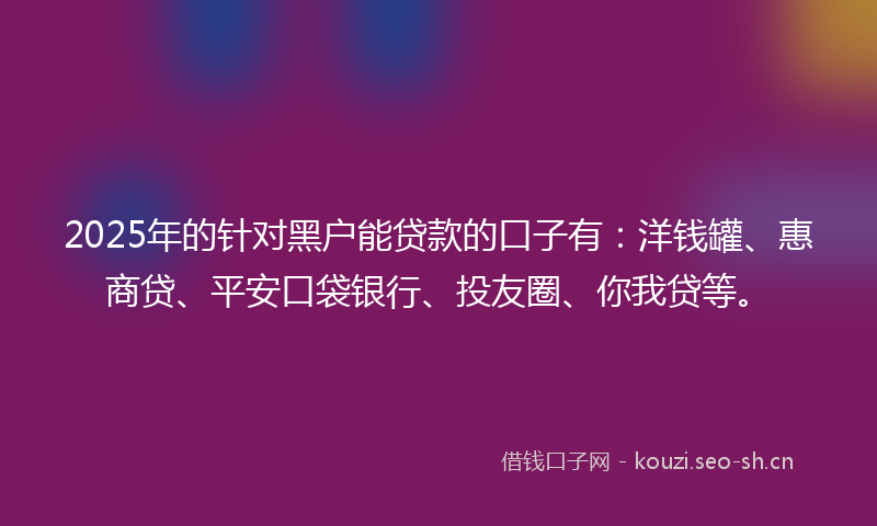 2025年的针对黑户能贷款的口子有：洋钱罐、惠商贷、平安口袋银行、投友圈、你我贷等。
