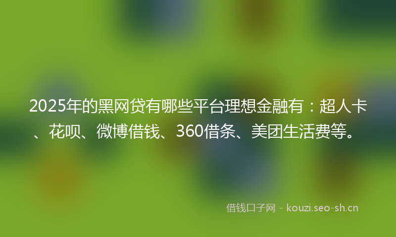 2025年的黑网贷有哪些平台理想金融有：超人卡、花呗、微博借钱、360借条、美团生活费等。