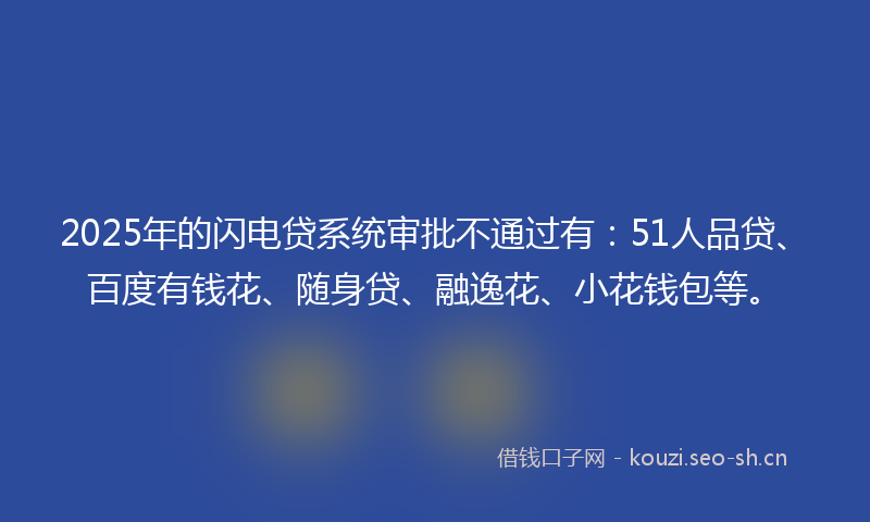 2025年的闪电贷系统审批不通过有：51人品贷、百度有钱花、随身贷、融逸花、小花钱包等。