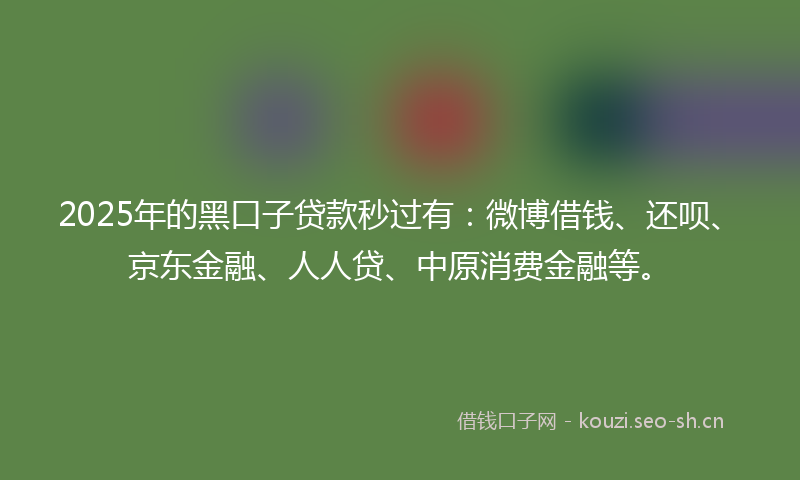 2025年的黑口子贷款秒过有：微博借钱、还呗、京东金融、人人贷、中原消费金融等。