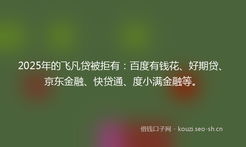 2025年的飞凡贷被拒有:百度有钱花、好期贷、京东金融、快贷通、度小满金融等。