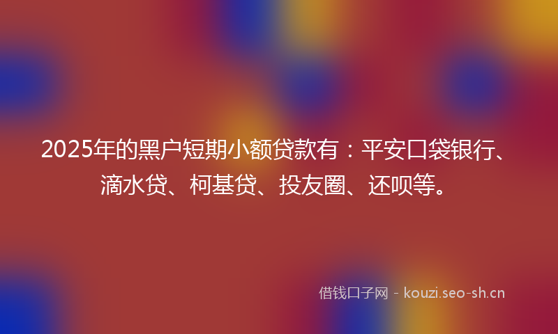 2025年的黑户短期小额贷款有：平安口袋银行、滴水贷、柯基贷、投友圈、还呗等。