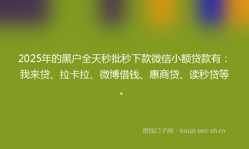 2025年的黑户全天秒批秒下款微信小额贷款有:我来贷、拉卡拉、微博借钱、惠商贷、读秒贷等。