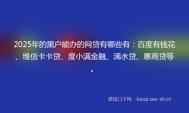 2025年的黑户能办的网贷有哪些有：百度有钱花、维信卡卡贷、度小满金融、滴水贷、惠商贷等。