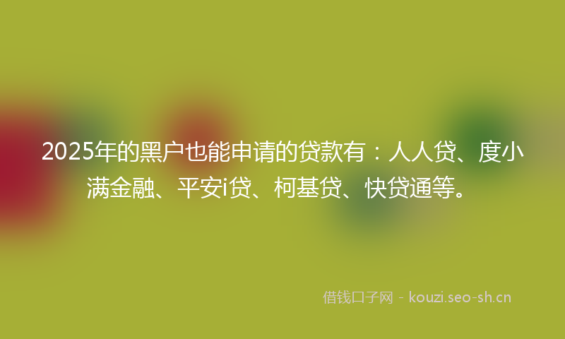 2025年的黑户也能申请的贷款有：人人贷、度小满金融、平安i贷、柯基贷、快贷通等。
