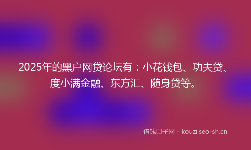2025年的黑户网贷论坛有：小花钱包、功夫贷、度小满金融、东方汇、随身贷等。