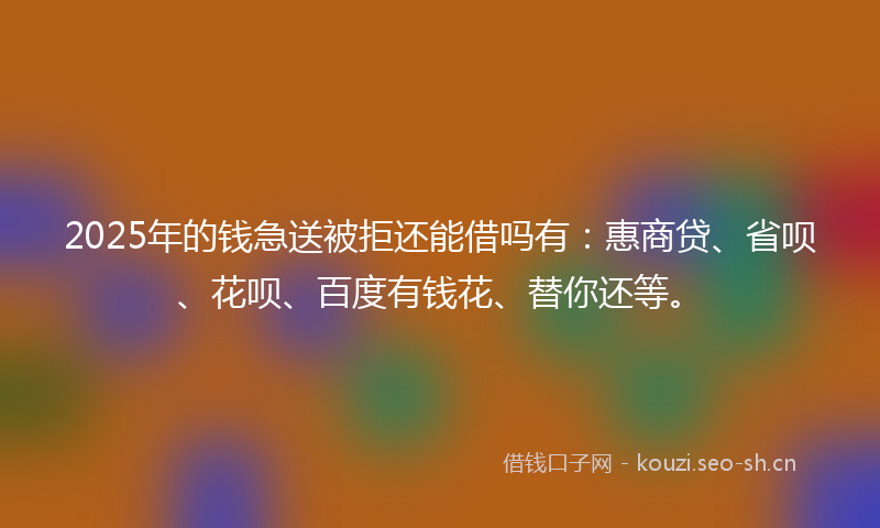 2025年的钱急送被拒还能借吗有：惠商贷、省呗、花呗、百度有钱花、替你还等。