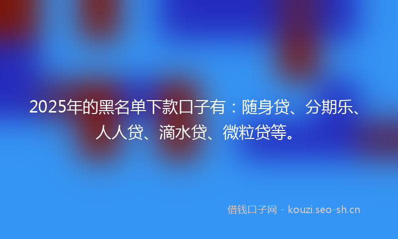 2025年的黑名单下款口子有：随身贷、分期乐、人人贷、滴水贷、微粒贷等。