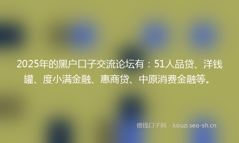 2025年的黑户口子交流论坛有:51人品贷、洋钱罐、度小满金融、惠商贷、中原消费金融等。