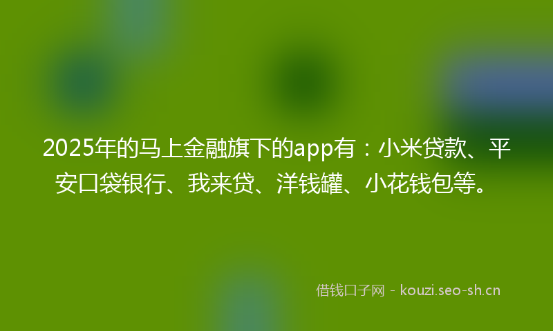 2025年的马上金融旗下的app有：小米贷款、平安口袋银行、我来贷、洋钱罐、小花钱包等。