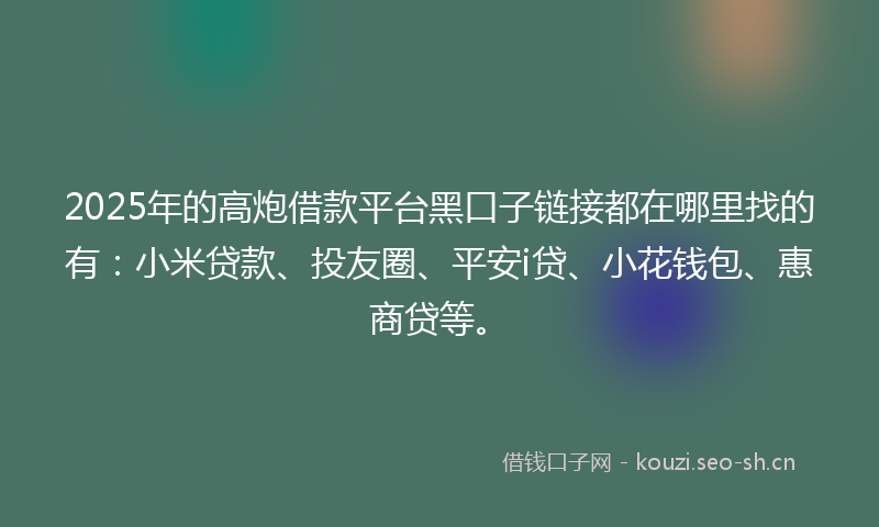 2025年的高炮借款平台黑口子链接都在哪里找的有：小米贷款、投友圈、平安i贷、小花钱包、惠商贷等。