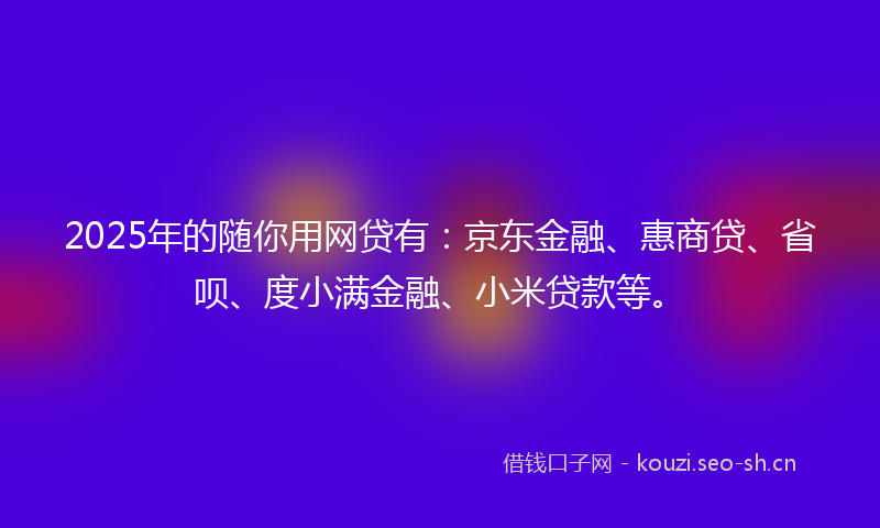 2025年的随你用网贷有：京东金融、惠商贷、省呗、度小满金融、小米贷款等。