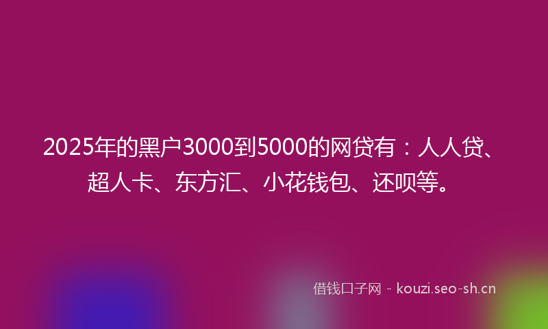 2025年的黑户3000到5000的网贷有:人人贷、超人卡、东方汇、小花钱包、还呗等。