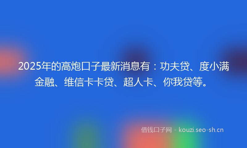 2025年的高炮口子最新消息有：功夫贷、度小满金融、维信卡卡贷、超人卡、你我贷等。