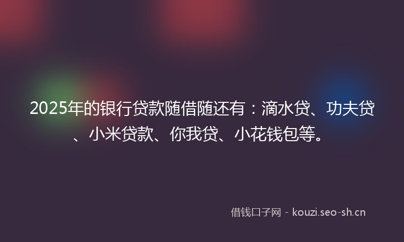 2025年的银行贷款随借随还有：滴水贷、功夫贷、小米贷款、你我贷、小花钱包等。