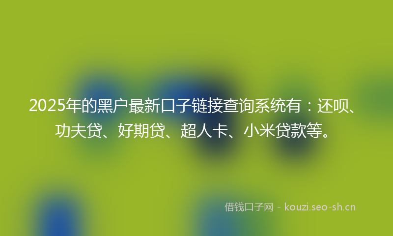 2025年的黑户最新口子链接查询系统有：还呗、功夫贷、好期贷、超人卡、小米贷款等。