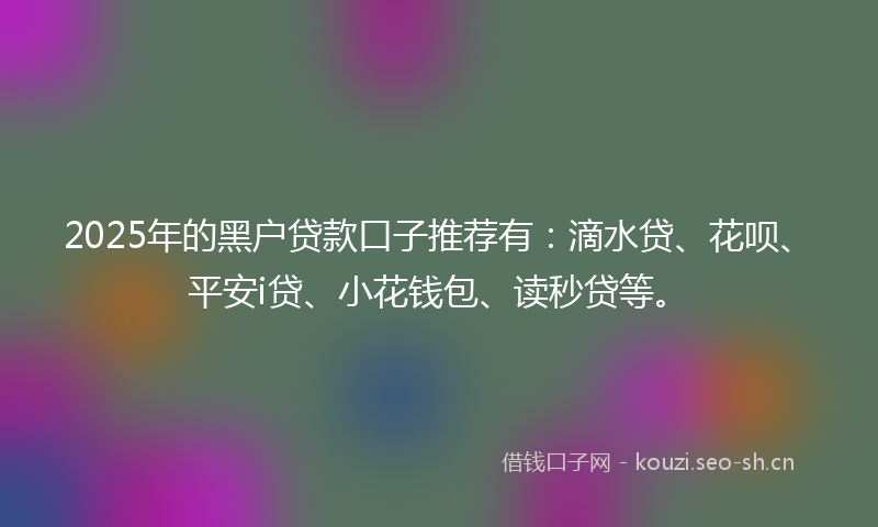 2025年的黑户贷款口子推荐有：滴水贷、花呗、平安i贷、小花钱包、读秒贷等。