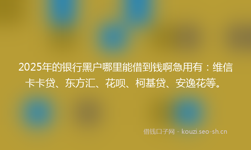 2025年的银行黑户哪里能借到钱啊急用有：维信卡卡贷、东方汇、花呗、柯基贷、安逸花等。