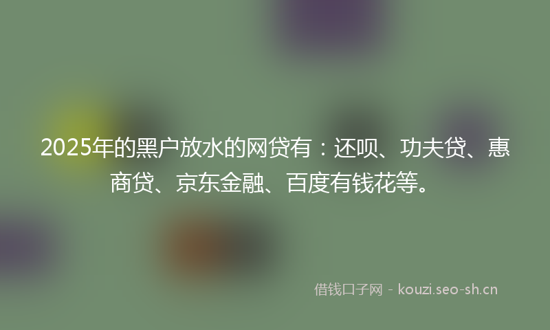 2025年的黑户放水的网贷有：还呗、功夫贷、惠商贷、京东金融、百度有钱花等。
