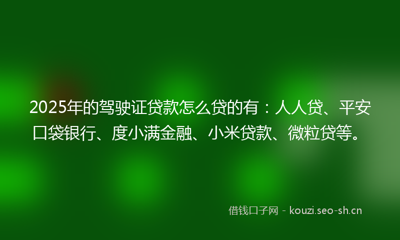 2025年的驾驶证贷款怎么贷的有：人人贷、平安口袋银行、度小满金融、小米贷款、微粒贷等。