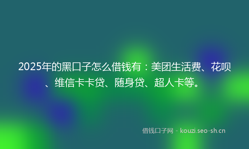 2025年的黑口子怎么借钱有：美团生活费、花呗、维信卡卡贷、随身贷、超人卡等。