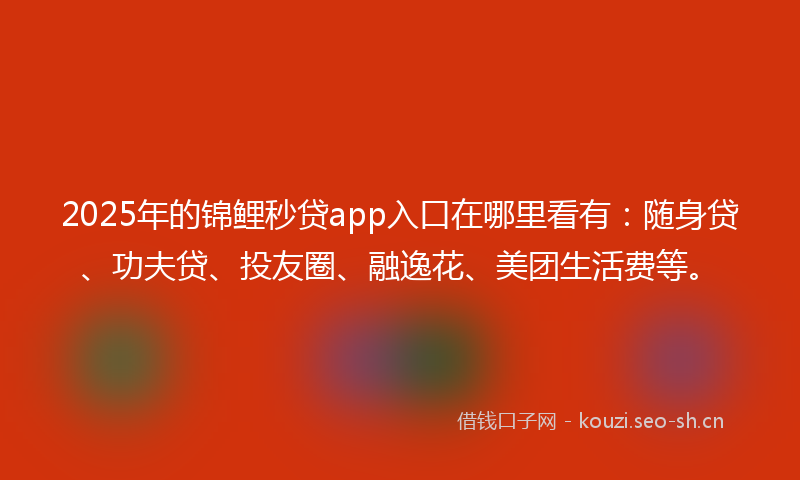 2025年的锦鲤秒贷app入口在哪里看有：随身贷、功夫贷、投友圈、融逸花、美团生活费等。