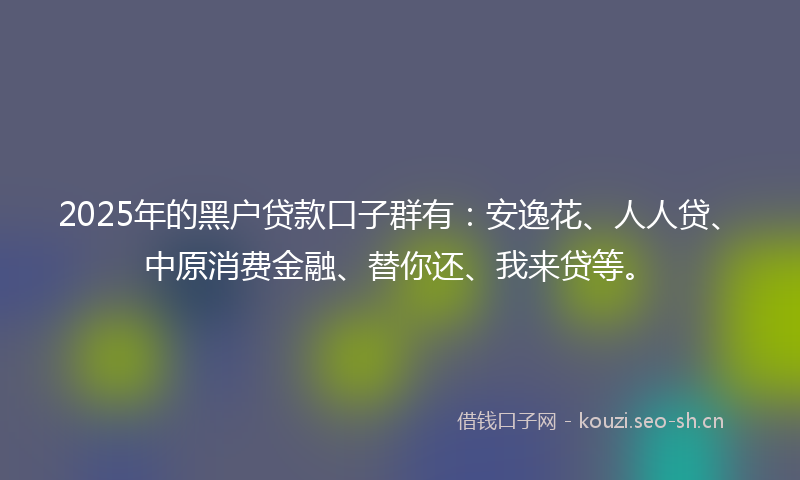 2025年的黑户贷款口子群有：安逸花、人人贷、中原消费金融、替你还、我来贷等。