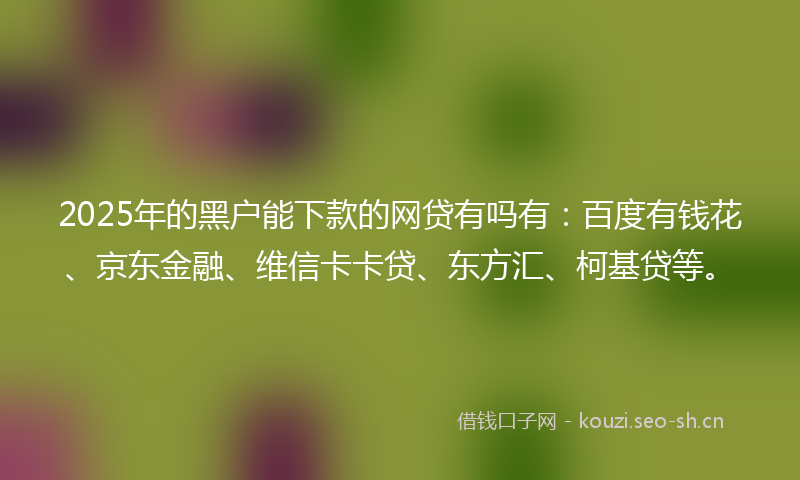 2025年的黑户能下款的网贷有吗有：百度有钱花、京东金融、维信卡卡贷、东方汇、柯基贷等。