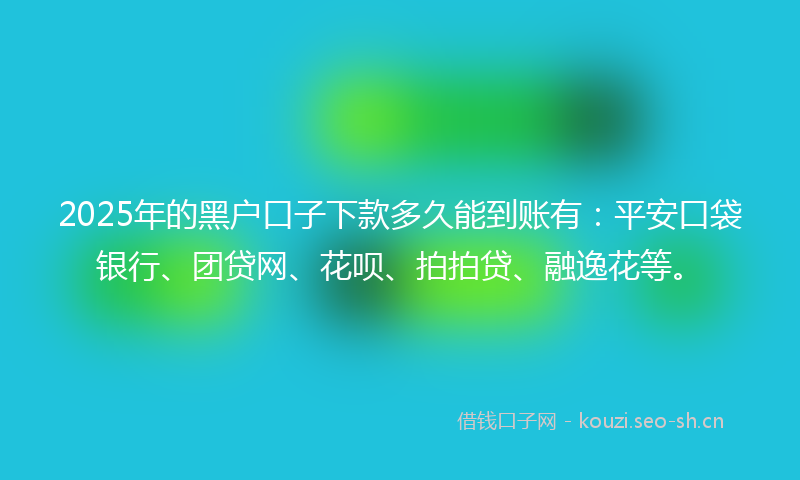 2025年的黑户口子下款多久能到账有：平安口袋银行、团贷网、花呗、拍拍贷、融逸花等。