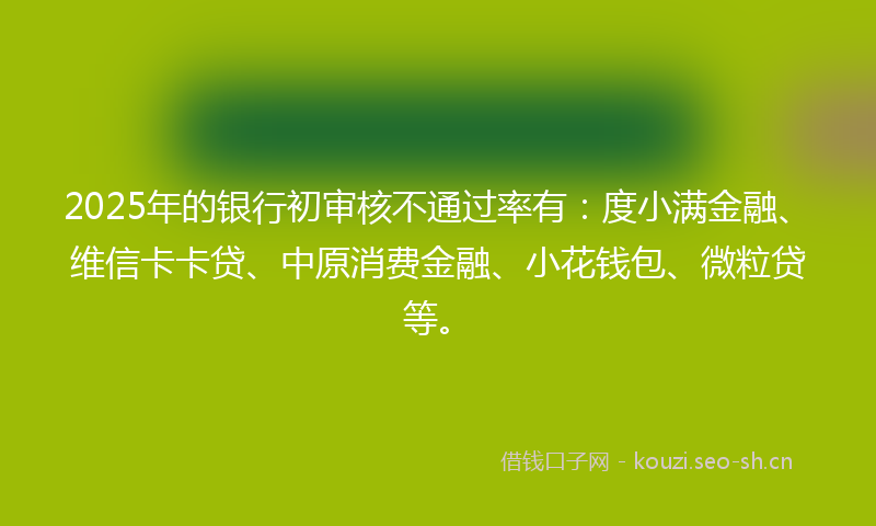 2025年的银行初审核不通过率有：度小满金融、维信卡卡贷、中原消费金融、小花钱包、微粒贷等。