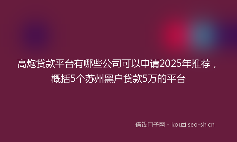 高炮贷款平台有哪些公司可以申请2025年推荐,概括5个苏州黑户贷款5万的平台