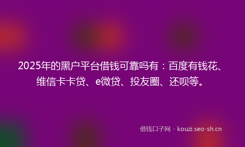 2025年的黑户平台借钱可靠吗有：百度有钱花、维信卡卡贷、e微贷、投友圈、还呗等。
