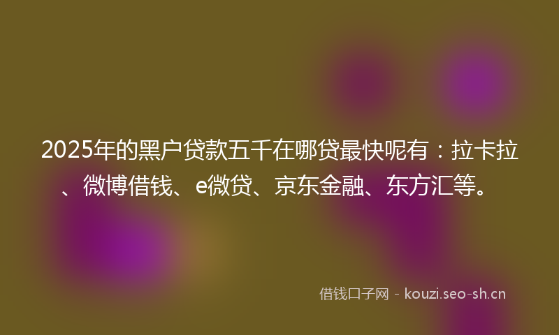 2025年的黑户贷款五千在哪贷最快呢有:拉卡拉、微博借钱、e微贷、京东金融、东方汇等。