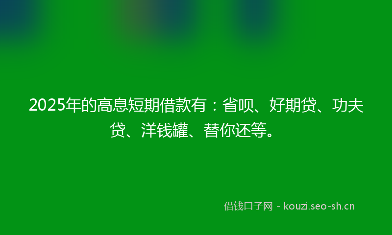 2025年的高息短期借款有：省呗、好期贷、功夫贷、洋钱罐、替你还等。