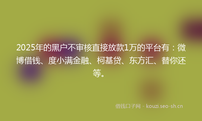 2025年的黑户不审核直接放款1万的平台有：微博借钱、度小满金融、柯基贷、东方汇、替你还等。