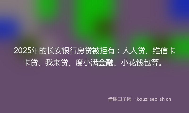 2025年的长安银行房贷被拒有:人人贷、维信卡卡贷、我来贷、度小满金融、小花钱包等。