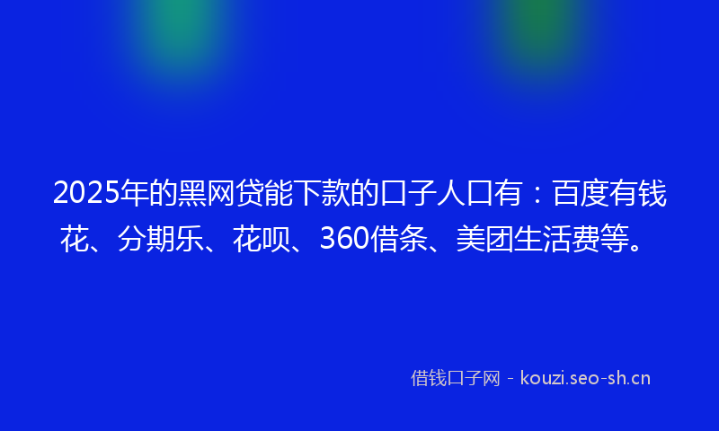 2025年的黑网贷能下款的口子人口有：百度有钱花、分期乐、花呗、360借条、美团生活费等。