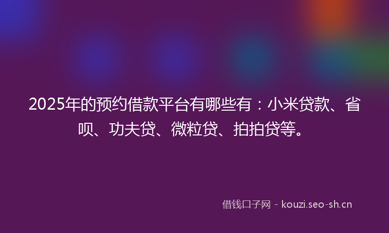2025年的预约借款平台有哪些有：小米贷款、省呗、功夫贷、微粒贷、拍拍贷等。