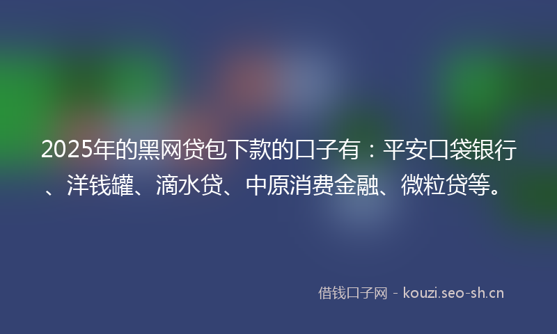 2025年的黑网贷包下款的口子有：平安口袋银行、洋钱罐、滴水贷、中原消费金融、微粒贷等。